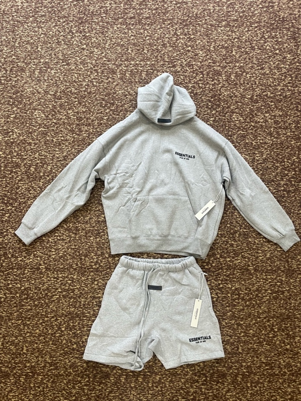 ESSENTIALS Heather Gray Hoodie & Shorts Set